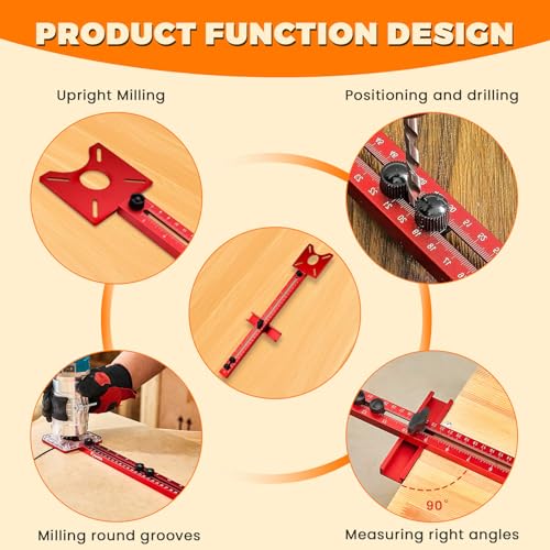 Thatyro Multifunktionale 4-in-1-Fräsrillenhalterung, Aluminium-Legierung, verstellbare Fräs-Werkzeug, Kreisvorrichtung, Schneidführung für Holzbearbeitung (konventionell)