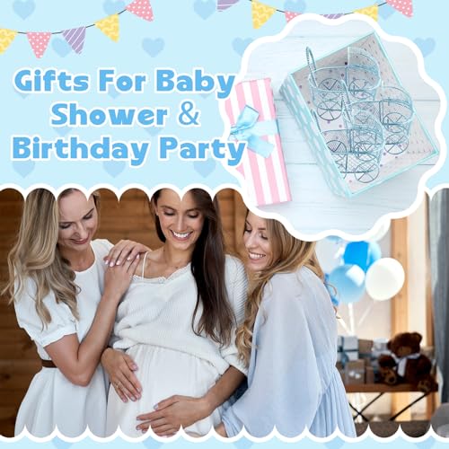 Image of Threehoney 24 Pcs Baby Shower Mini Carriage Decoration Blue Metal Wired Fillable Candy Stroller Baby Shower Table Centerpiece for Guest Gender Reveal Wedding Party Favor Gift