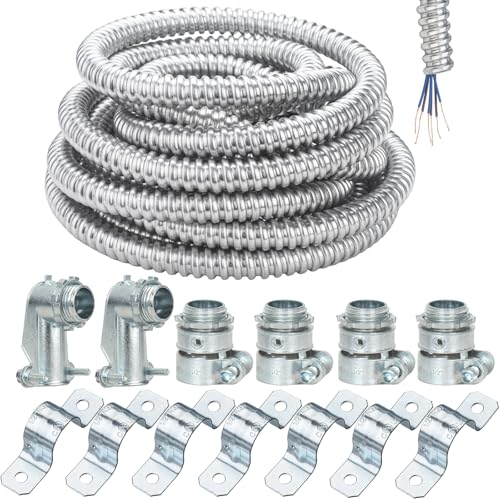 (1/2 Dia * 25 Feet) Yariwiz 1/2 Aluminum Flexible Conduit Kit with 4 PCS Coupling 2 PCS Elbow and 7 PCS Strap A-LCCK-0.5-25FT-KIT