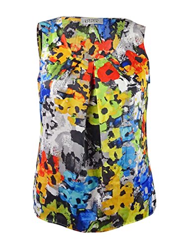 Kasper Women's Bouquet Printed Pleat Neck Top