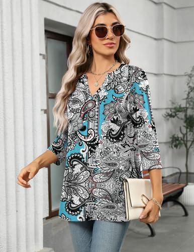 Image of Zeagoo Womens 3 /4 Length Sleeve Tops V Neck Tunic Dressy Casual Blouse
