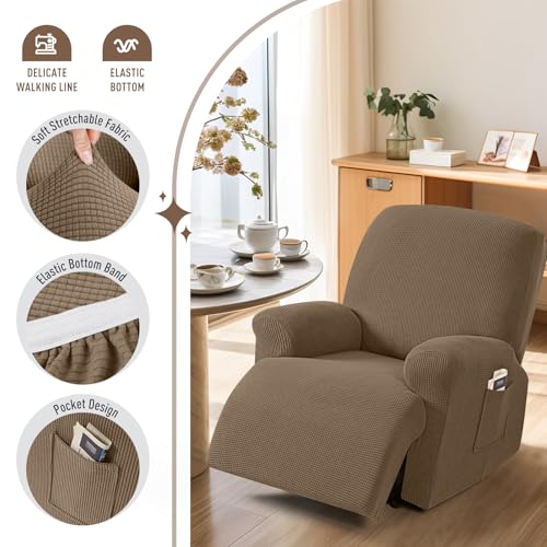 TAOCOCO Oversized Recliner Chair Covers, 1 Seater Streach Recliner Covers Soft Couch Protector Furniture Protector Covers with Elastic Chair Covers Jacquard Pattern, Khaki by TAOCOCO - Image 3