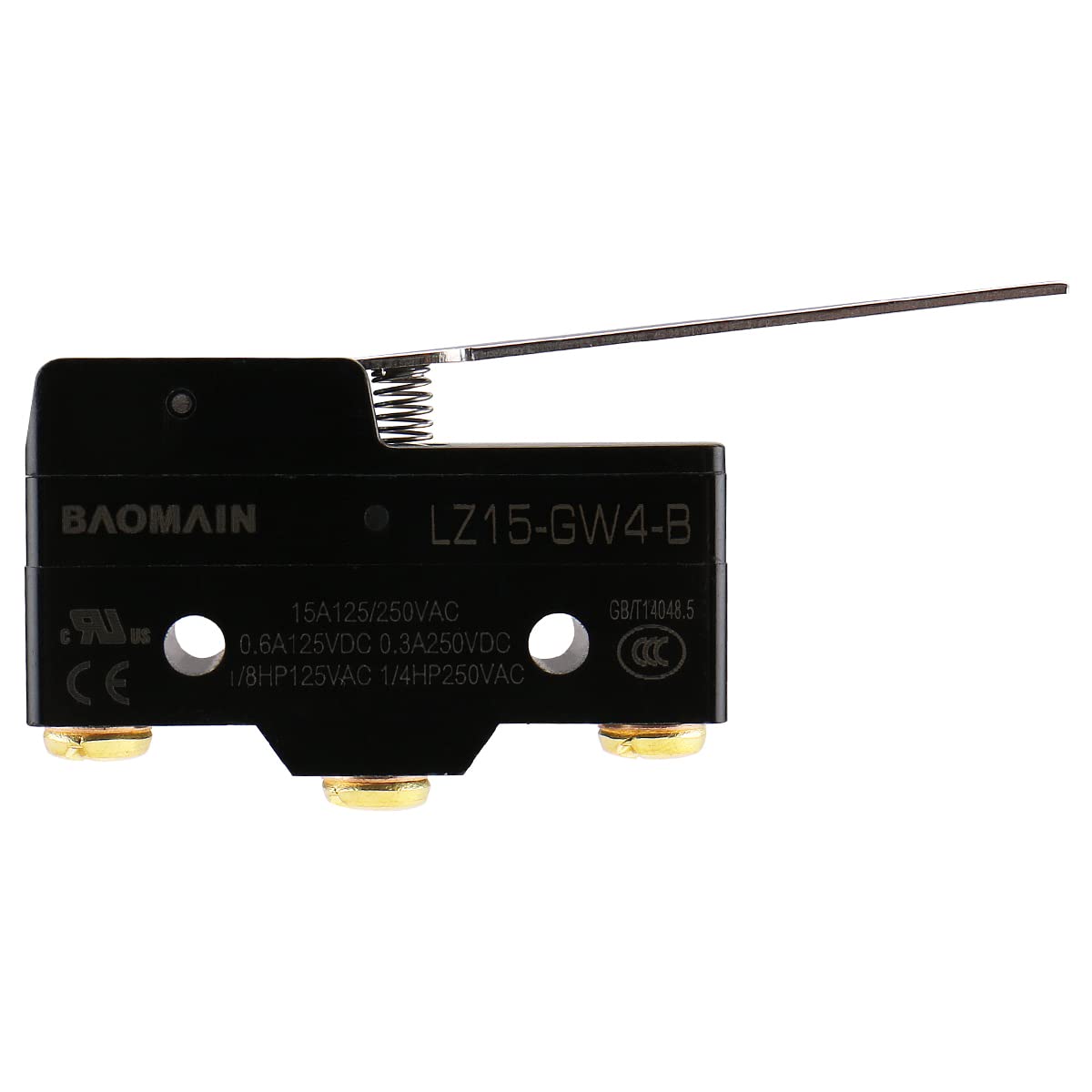 Baomain Micro Switch Long Hinge Lever 15A 250VAC SPDT 1NO 1NC Z15-GW4-B Momentary Micro Push Button Switch UL CE Listed
