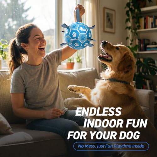 Image of QDAN Dog Soccer Balls Toys : Premium Dog Soccer Ball with Straps, Outdoor Dog Toys, Pet Training Soccer for Medium Large (7 Inch)