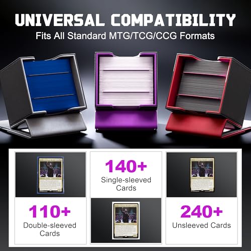 Image of Kabinka MTG Deck Box with Window, Commander Deck Box for Trading Cards, Holds 110+ Double Sleeved Cards, Fits TCG CCG EDH (Black Purple)