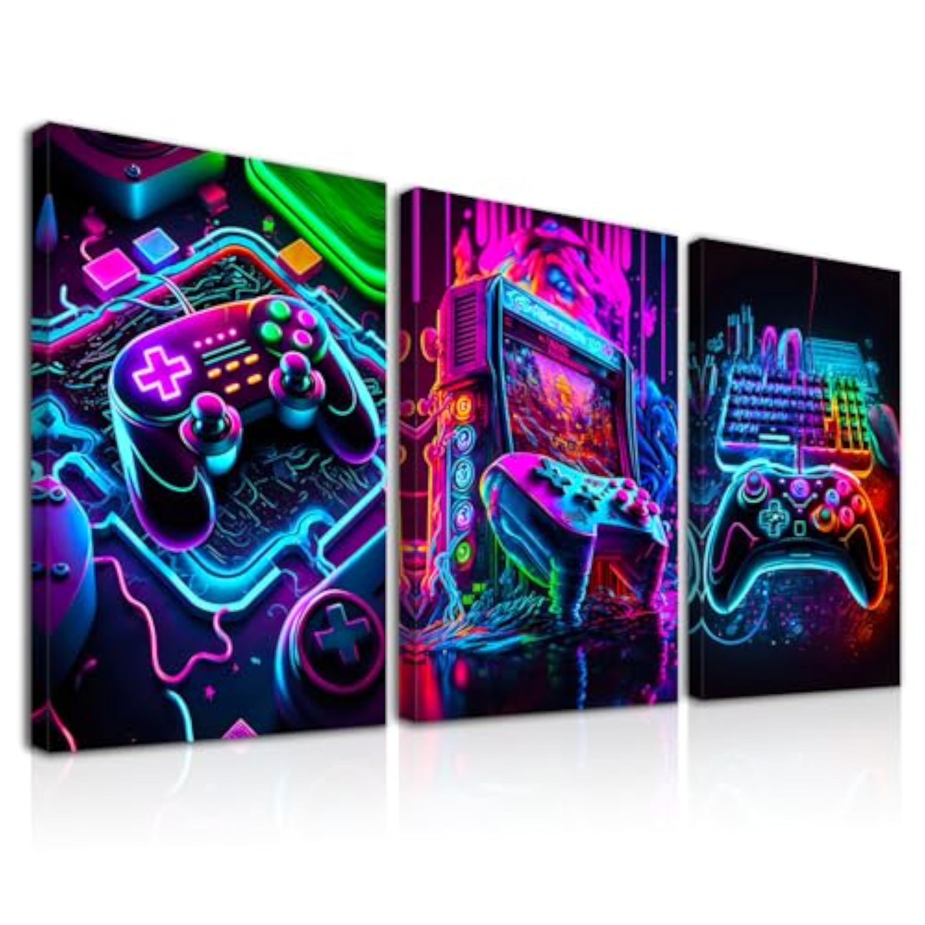 Dazzlewall 3Pcs Enmarcado Arte de Pared de Sala de Juegos, Controlador Gamepad Decoración de Pared de Videojuegos Pósters Para Decoración de Dormitorio de Habitación de Adolescentes 12X16 Pulgadas