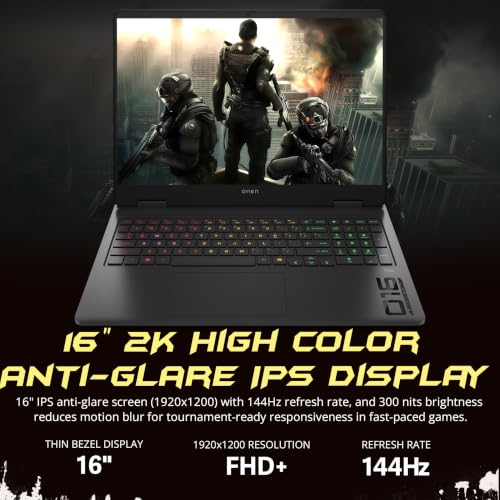 Image of HP Omen 16 Slim 16 inch FHD+ 144Hz Gaming Laptop, Intel Ultra 9 285H, GeForce RTX 5070 8GB GDDR7, 64GB DDR5, 5TB Storage(4TB SSD+1TB Dock), 4-Zone RGB Backlit Keyboard, WiFi 6E, Win11 Pro, Black