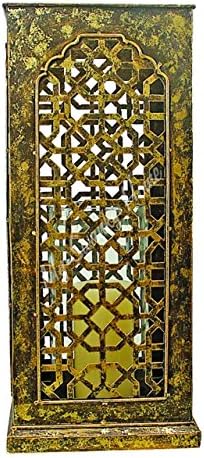 MY SWANKY HOME Tall Asian Fretwork Hurricane Candle Holder | Oriental Gold Lantern Metal