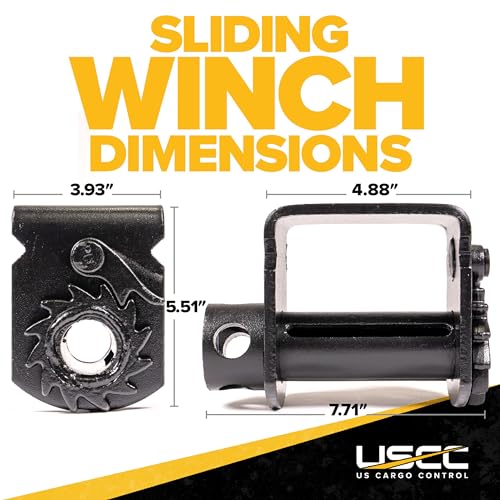 Image of US Cargo Control Low Profile Sliding Winch for Flatbed Trailer (5-Pack), 4 Inch Tie-Down Winch Holds Up 15 Feet of 4 Inch Webbing, Fits Sliding C-Track, 5,500 LBS Working Load Limit