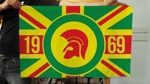 L&S PRINTS FOAM DESIGNS Trojan Records 69 Giamaicano Union Jack Design Bandiera Tessuto Banner