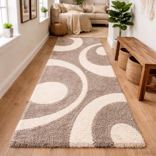 Image of 3D Shaggy Polyester Carpet Rug Runner Area Mats for Bedroom /Living Area /Home with Anti Slip Backing Soft /Fluffy Hight Pile - (Moon Beige, 2x8 feet)