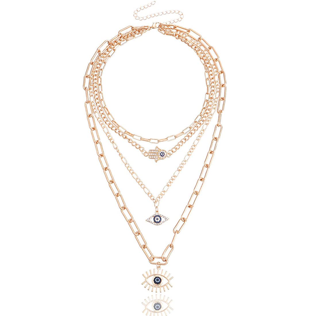 Plated Evil Eye & Buddha Hand Necklace