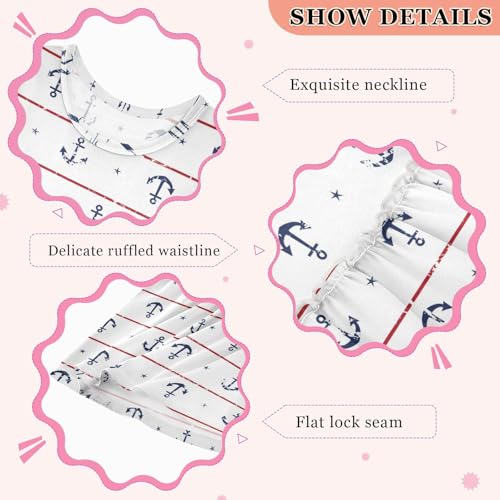 Stripes Anchor Girl Sleeveless Tank Dress Star Crewneck Twirl Swing Dress for Kids 8T4