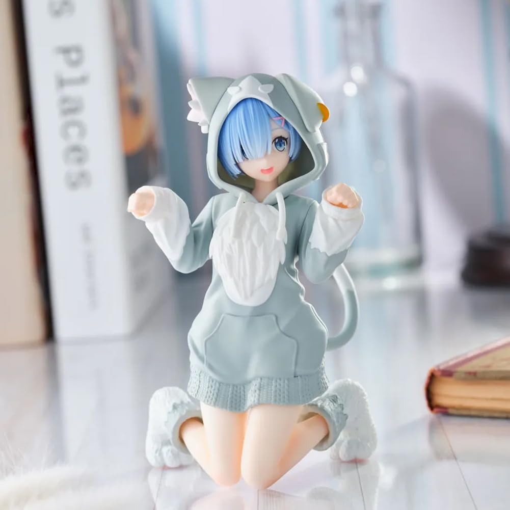 3 sztuki Ram/Rem figurka Anime Re 0 Figure Ram Rem Figurki akcji Kocie uszy Ver Model siedzący statuetka Dekoracja Biurko Ornament Artykuł kolekcjonerski