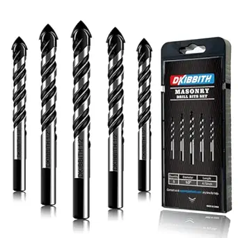 5-Piece 1/2“ Masonry Drill Bits for Tile Glass Ceramic Wall Brick Stone Soft-Metal Wood, 1/2 Inch Concrete Drill Bits Cement Drill Bit Set, 3-Flat Shank, YG8 Carbide Tungsten Steel Alloy Tip 12mm
