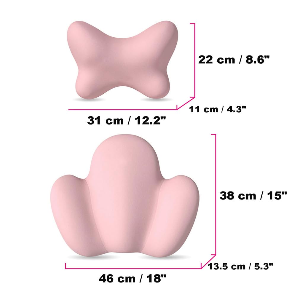 Cuscino Lombare Auto, Supporto Lombare Auto in Memory Foam, Cuscino Lombare Ergonomico, Cuscino Lavabile per Auto, Ufficio, Viaggio,Rosa