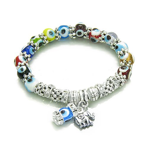 Amulet Evil Eye Protection Lucky Elephant Dangling Charm with Multicolor Eye Beads Cute Crystals Beads3