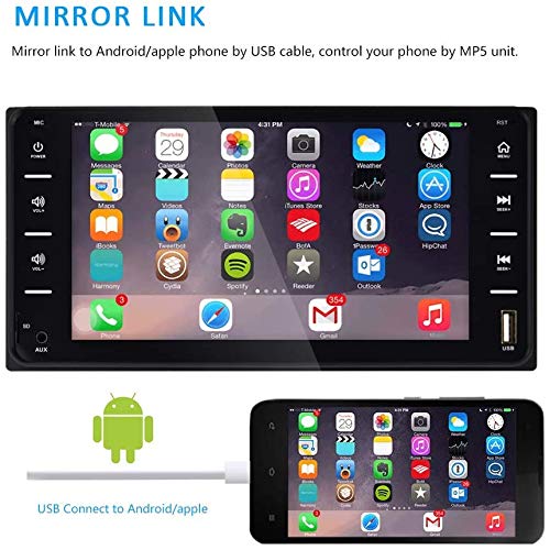 Double Din Car Stereo Radio 7 Inch Touch Screen Bluetooth FM Radio Receiver with USB AUX-in Port Support Smart Phone Mirror Link + Mini 4 LEDs Backup Camera for Toyota Corolla