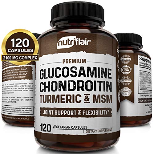 NutriFlair Glucosamine Chondroitin Turmeric MSM Boswellia - Joint Pain Relief Supplement - Natural & Non-GMO - Anti-Inflammatory & Antioxidant Pills - Supports Back, Knees, Hands, Joints, Cartilage