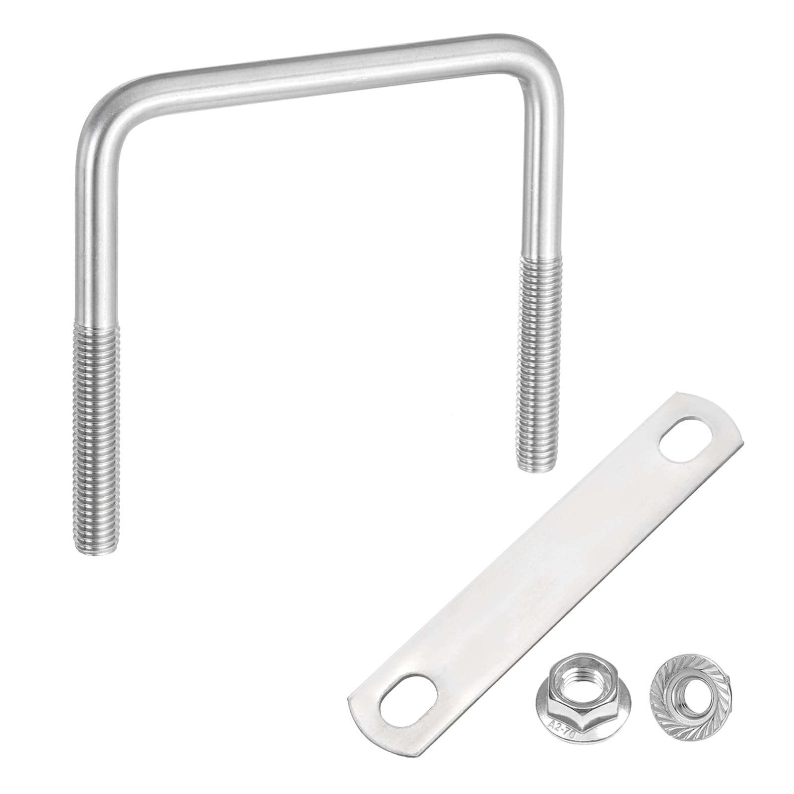 sourcing map M10 3-3/4 Inch Inner Wide Square U Bolts, 4 Inch Length 304 Stainless Steel U-Bolts with Flange Hexagon Nuts, Frame Plates for Trailer, Automotive, (95mm W x 100mm L)