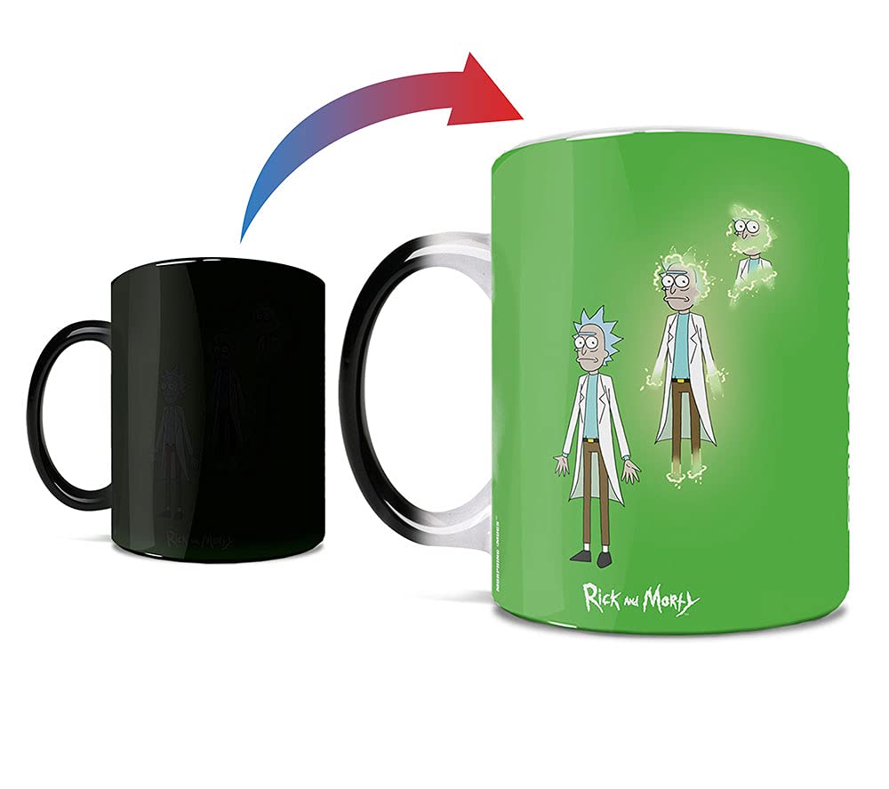 Morphing Mugs Rick and Morty –Teleporting Rick Sanchez - One 11 oz Color Changing Ceramic Mug – Image Revealed When HOT Liquid Is Added!