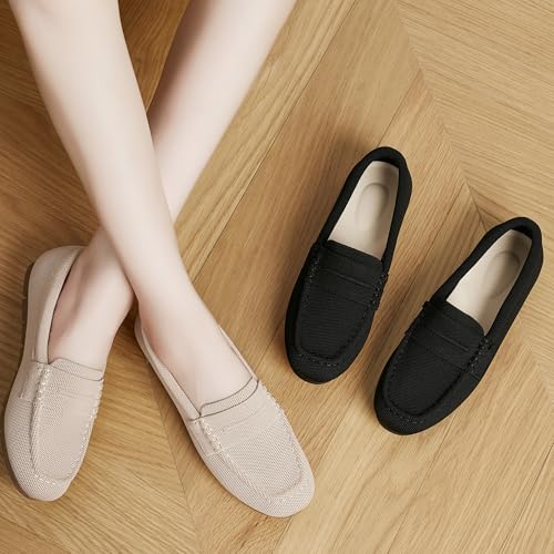 Image of Women's Knit Slip On Loafers - Breathable Mesh Flats with Memory Foam Insole & Arch Support, Non-Slip Comfortable Shoes for Work Office Commute, Driving, Casual Daily Walking (Wide Foot Friendly)