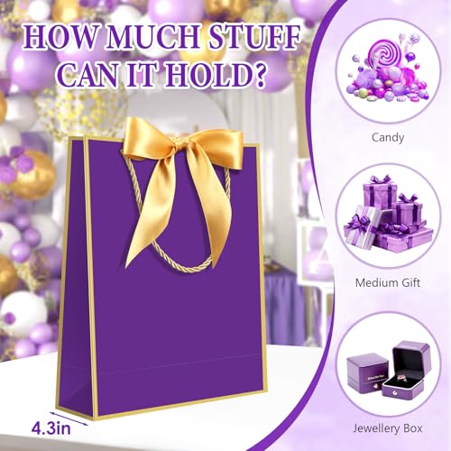 Image of JMANNI 1PCS Large Gift Bag with Ribbon and 1 Greeting Card 2 Tissue Papers, Portable Paper Gift Bag with Handles, Birthday Present Bags for Wedding Party,Mother's Day 12.6 inch x 9.8 inch x 3.9 inch(purple gold)