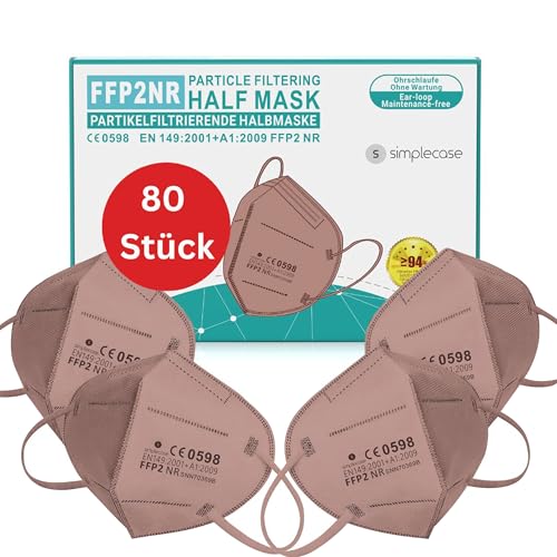 Simplecase - Mascarilla FFP2 (80 unidades, certificado por el organismo oficialmente designado 0598, respirador, máscara de filtro de partículas)