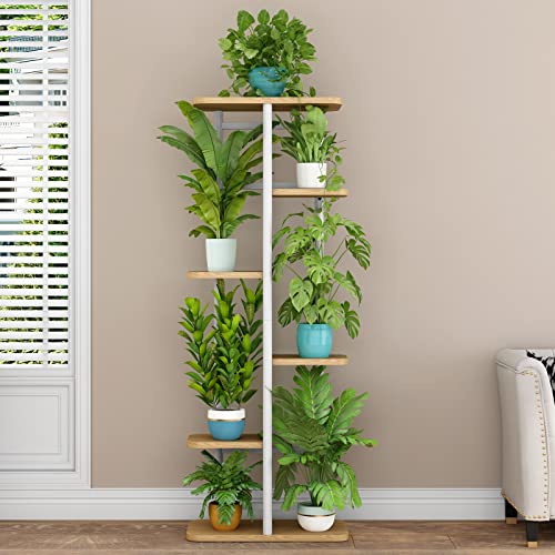 Image of LINZINAR Plant Stand 6 Tier 7 Potted Multiple Flower Pot Holder Shelf Indoor Outdoor Planter Display Shelving for Patio Garden Corner Balcony Living Room (6 Tier-7 Potted, White)