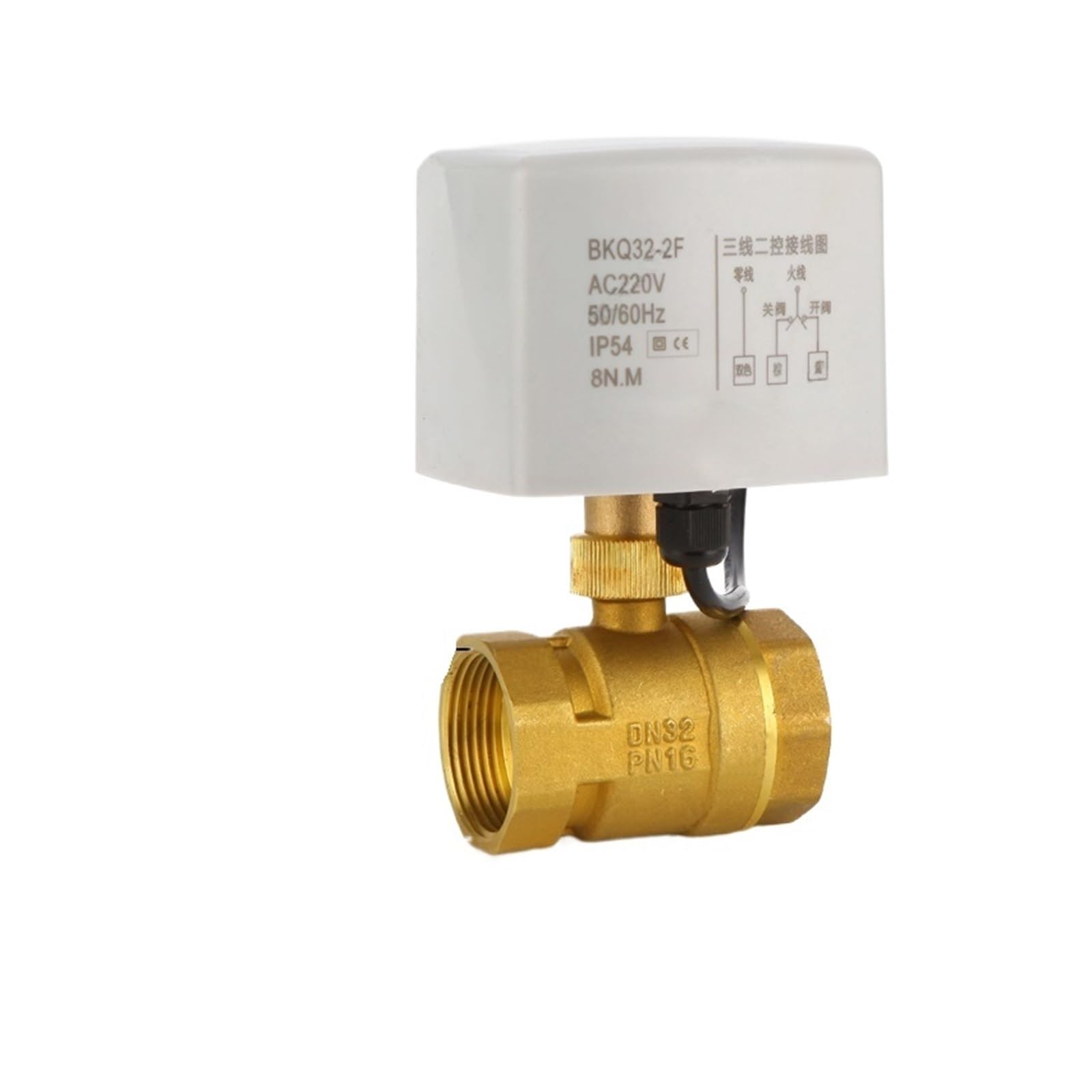 Valve motorisée Vanne à boisseau sphérique électrique en laiton 1-1/4", couple élevé, trois fils, deux commandes, vanne à boisseau sphérique motorisée CA/CC 220 V, 24 V, 12 V(220VAC_CR02)
