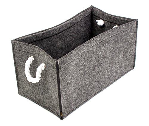 Luxflair Hochwertige Filz-Aufbewahrungsbox, dunkelgrau mit Seil-Griffen, LxBxH: 45x25x23cm, Ordnungsbox, Regalbox, Filzkorb, Filztasche, waschbar bei 30°