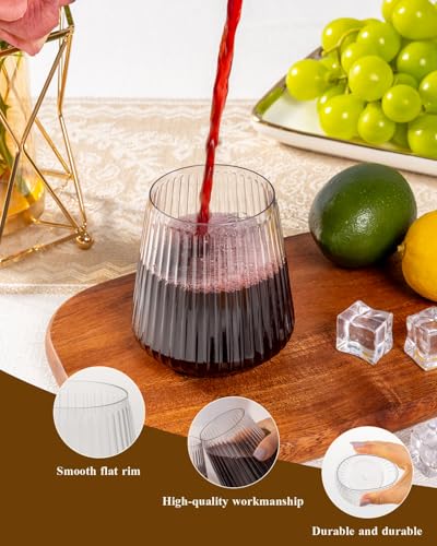 Image of Goodluck 120 Pack 12oz Stemless Clear Plastic Wine Glasses | Clear Ribbed Cups, Elegant Reusable Disposable Drinkware for Weddings, Parties, Bars, Indoor and Outdoor Events