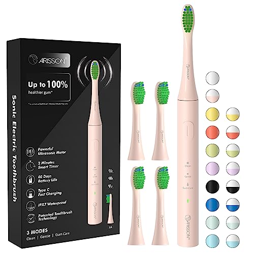 Image of ARISSON Sonic Electric Toothbrush for Adults and Kids, 40,000 VPM Power Toothbrush, 1.5H Fast Charge Ultrasonic Electric Toothbrushes with 2 Minutes Smart Timer, 1.6 Oz Travel Toothbrush, Desert Sand