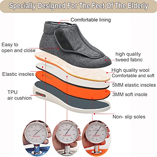 Orthopedic Slip On Walking Shoes,Winter Warm Plush Arthritis Swollen Feet Memory Foam Shoes Adjustable Closures Closed Toe No-Slip Boots OutdoorMen 9/Women 104