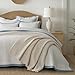 EVERGRACE Cotton Border Frame Tack-Stitch Quilt Bedding Set Queen Size, Coastal Oversized 3 Pieces Lightweight Bedspread Coverlet for All Season, with 2 Matching Shams, Blue Linen