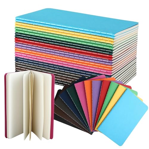 wenrescry 24 cuadernos A6 en blanco, 12 colores, 14 x 9 cm, 48 páginas, tapa de papel kraft, pequeños cuadernos para escuela, oficina, niños, viajes, diario