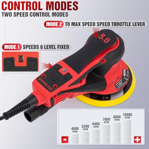 Image of Autolock Electric Random Orbital Sander, 350W Brushless Motor with 5 & 6 Inch Pads, 10000RPM Palm Sander for Woodworking, Sanding and Polishing (1pcs)