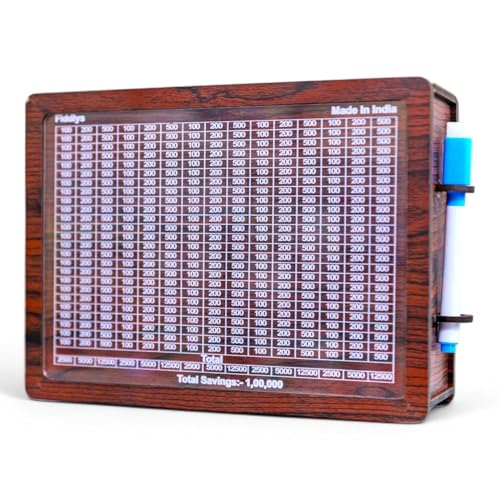 Image of Fiddlys Wooden Money Piggy Bank for 2 3 4 5 6 Years Kids, Savings Challenge Box, Cashbox,Educational Gift for Kids (Pen Stand 1,00,000)