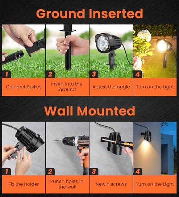 MEIKEE 9W LED Landscape Lights, 110V Landscape Lighting with US 3-Prong Plug, 3000K Warm White IP66 Waterproof Outdoor Garden Spotlights for Path Yard Walkway (2 Pack)