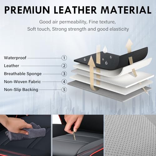 Image of Coverado Car Seat Covers Front Seats, 2 Piece Car Seat Protector with Removable Headrest, Nappa Leather Breathable Front Side All Wrapped Universal Fit Truck Automotive Most Cars Black & Red