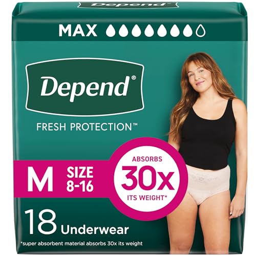 Image of Depend Fresh Protection Adult Diapers, Incontinence & Postpartum Bladder Leak Underwear for Women, Disposable, Maximum, Medium, Blush, 18 Count, Packaging May Vary