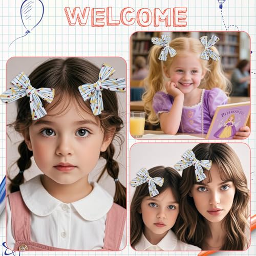 Lazo para cabello 2 unidades Pinzas escolares para niñas, accesorios para el cabello con diseño de lápiz, lazos para bebés para atuendos miniatura 6
