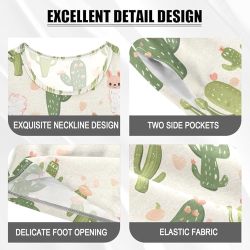 ALAZA Cactus Alpaca Cartoon Pajamas Set Short Sleeve Cotton Sleepwear Summer Pjs 2 Piece 5-14Y4