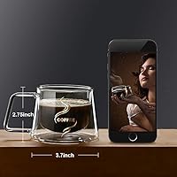 Vista 3 de Taza de café de vidrio de doble pared con asa, aislamiento térmico, tazas de café transparentes, vasos de doble capa, té, leche, café con leche