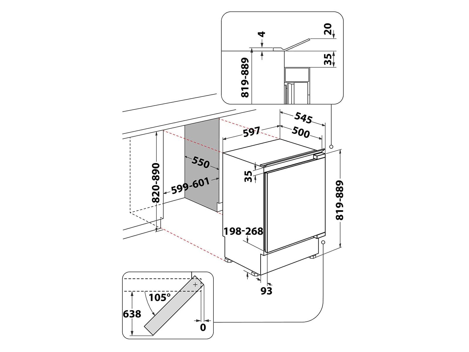 Bauknecht KSU 8GF2E Unterbau-Kühlschrank mit Gefrierfach/Elektronische Temperaturregelung/optisches Warnsignal-Störungen/LED-Licht/Superkühlfunktion/Abtauautomatik im Kühlteil/Sicherheitsglas