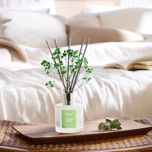 Image of Airkeep Reed Diffuser Set,3.38 fl oz (100 ml) - Cucumber Melon Oil Diffusers with 8 Reed Sticks, Home Fragrance Reed Diffuser for Bathroom Shelf Decor