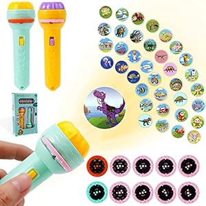 FORMIZON Proiettore di Diapositive Torcia, 2 Pezzi Storia Giocattolo del Proiettore, Lampada da Proiezione con 80 Immagini Diverse Educativo Luce Notturna Storia della Buonanotte (A)