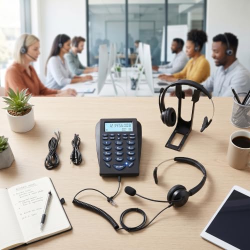 Teléfono con cable para Call Center multifuncional con silencio y redial miniatura 3