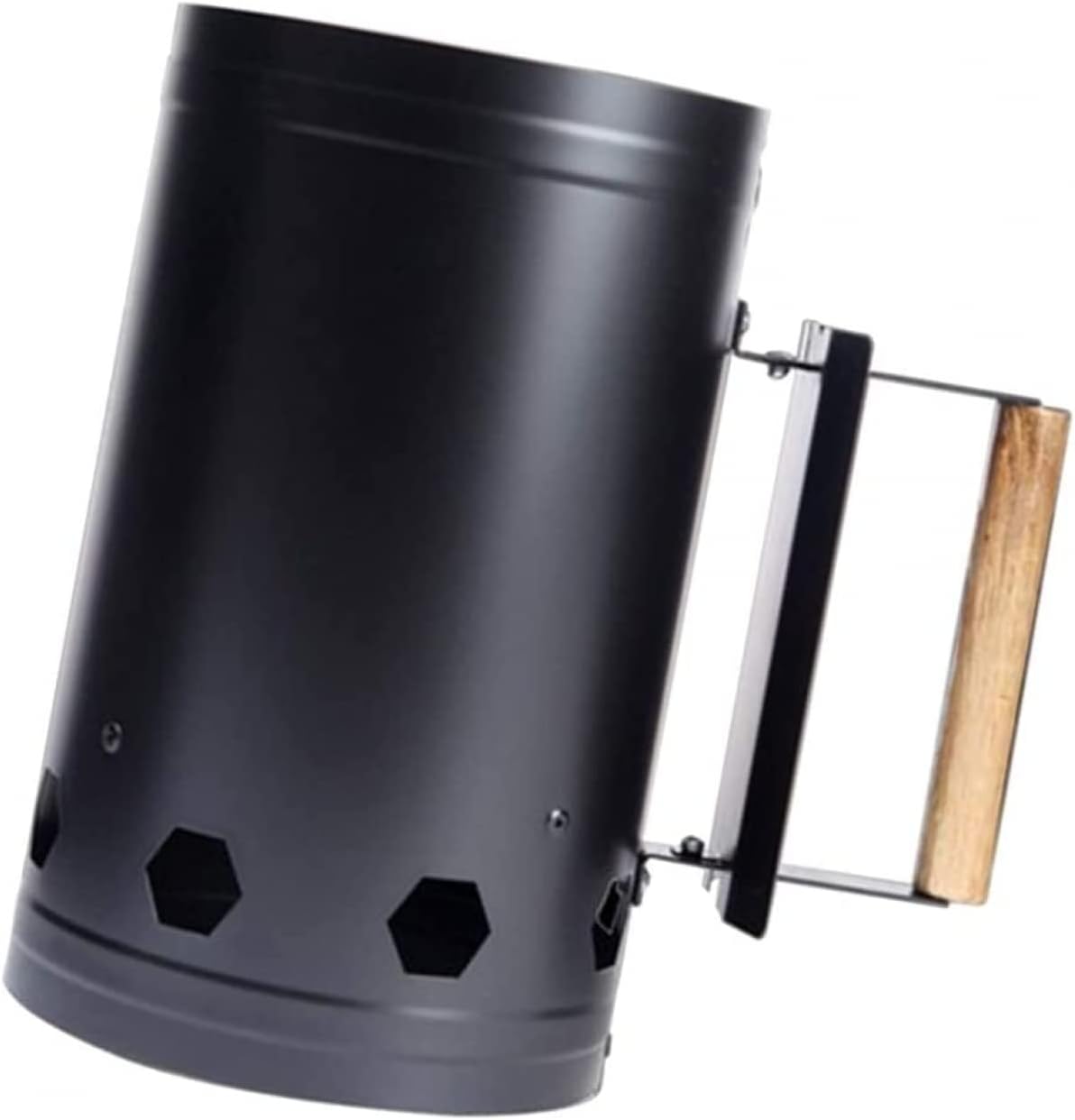 Charcoal BBQ Fire Starter Chimney High Charcoal Starter with A Thickened Heat Shield to Protect The Hand, Wooden Handle for Easy Gripping