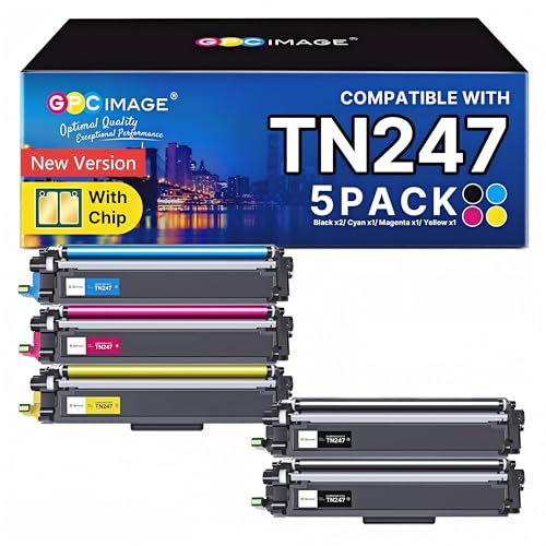 GPC IMAGE TN247 Kompatibel für Brother TN-243CMYK Toner Brother MFC-L3750CDW MFC-L3770CDW DCP-L3550CDW TN-247 TN243 HL-L3210CW HL-L3230CDW MFC-L3730CW (5er-Pack 2 Schwarz Cyan Magenta Gelb)